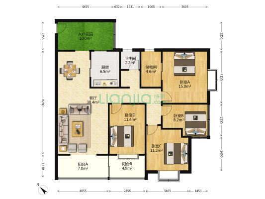 仁和和润小区 4室1厅1卫 127平方