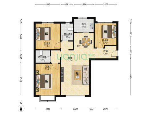 合兴嘉园（大名城） 3室1厅2卫 109平方