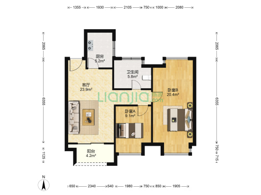 融创·瑷颐湾B区 2室1厅1卫 89平方