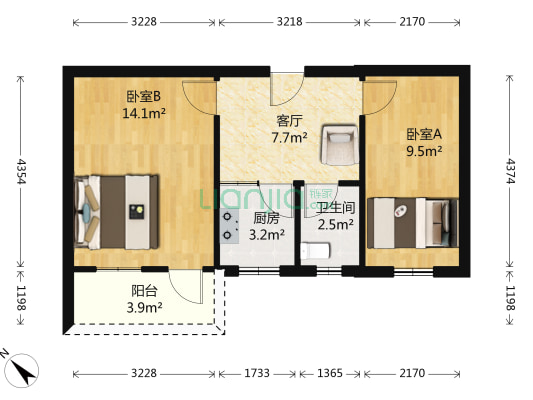 浦铁一村 2室1厅1卫 48平方