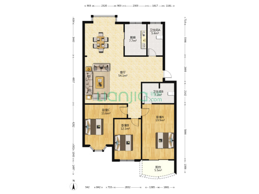 铁流公寓 3室1厅2卫 146平方
