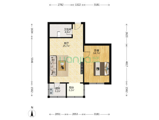大直沽八号路 1室1厅1卫 62平方