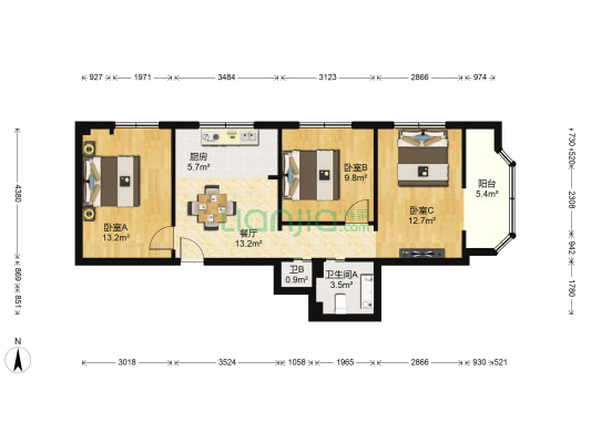 人保大厦 3室1厅2卫 100平方