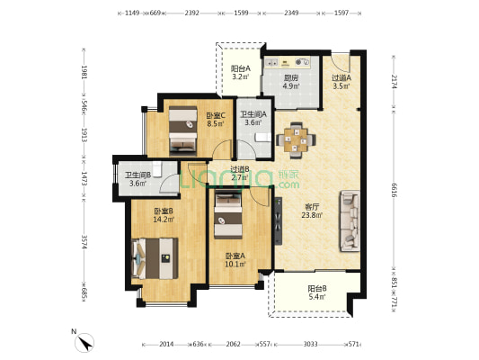 新世纪颐龙轩 3室1厅2卫 102平方