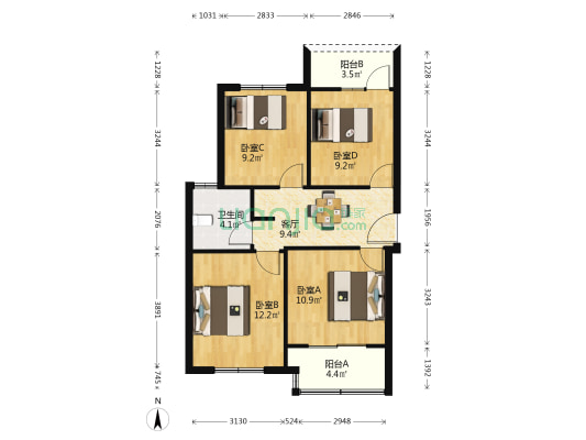 秀怡苑 4室1厅1卫 86平方