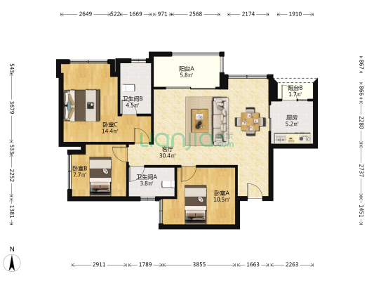 万科森林公园林渡 3室1厅2卫 99平方