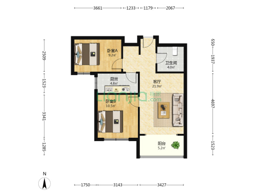 利群月湖名邸 2室1厅1卫 80平方