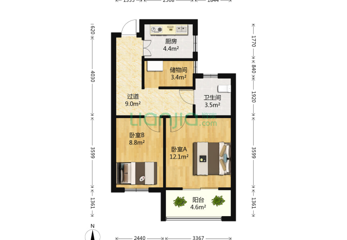 2室0厅1卫60.45㎡-南京金穗花园户型图