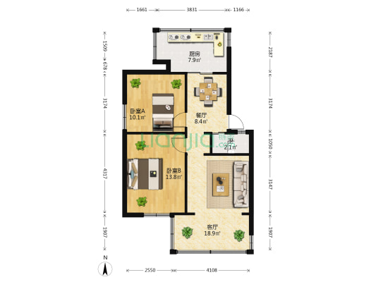 气象路101号 2室2厅1卫 54平方