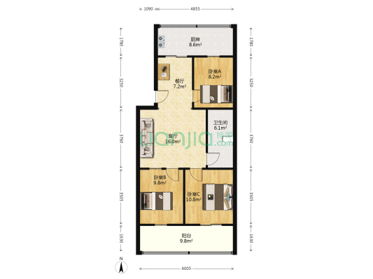 路泽苑 3室2厅1卫 83平方
