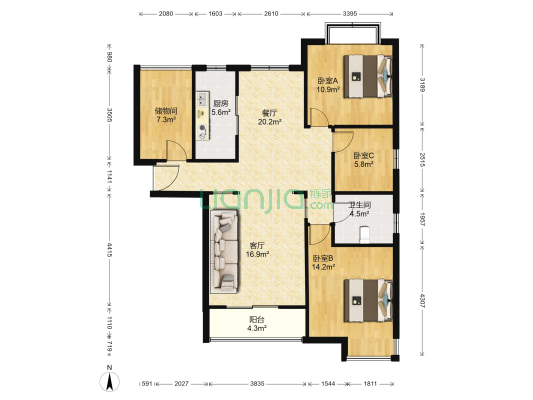 淮海第一城 3室2厅1卫 116平方