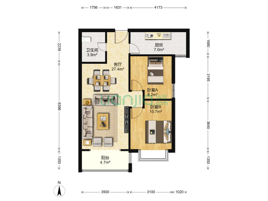 格兰绿都 2室1厅1卫 89平方