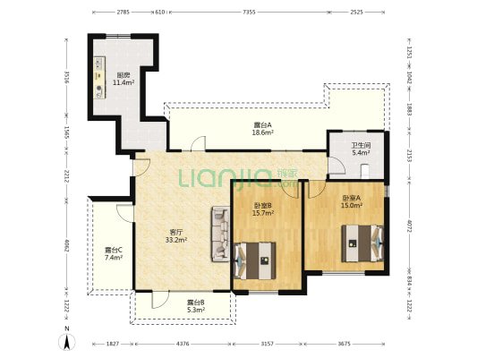 银基观澜庭 2室1厅1卫 110平方