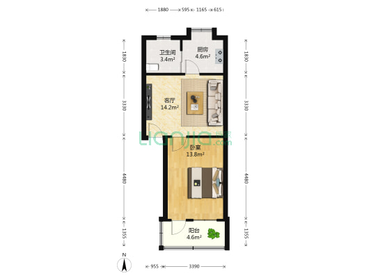 丰和小区一区 1室1厅1卫 48平方