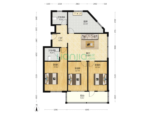 迷你居 3室1厅2卫 120平方