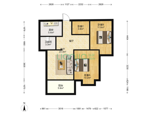 水岸君山 3室1厅1卫 86平方