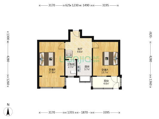 莫干山路599号 2室1厅1卫 60平方