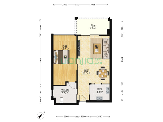 布查特官邸I期 1室1厅1卫 82平方