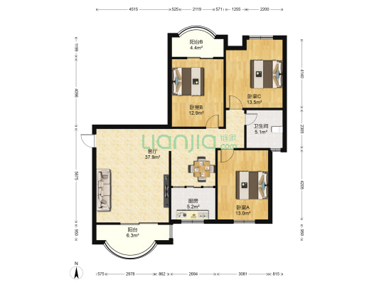 蓝天壹品 3室1厅1卫 122平方