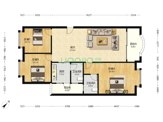 新榕居 3室1厅2卫 139平方