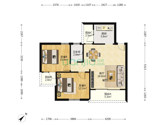 翠香花园 2室1厅1卫 79平方
