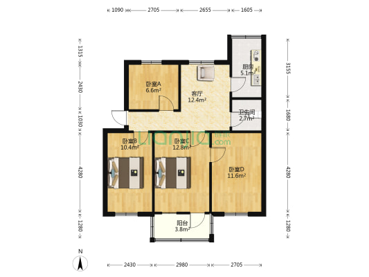 外贸家属院 4室1厅1卫 83平方