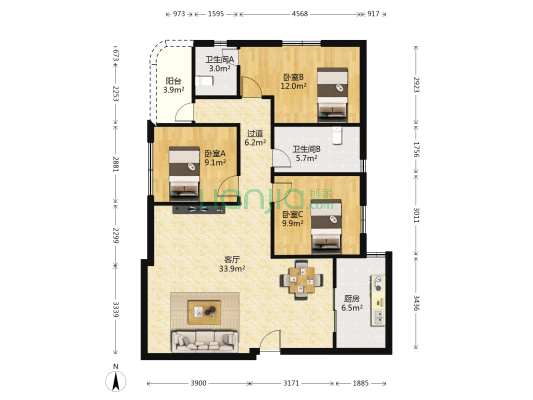 宝龙花园3室2厅116 09平米 深圳龙岗区布吉街宝龙花园二手房 深圳链家