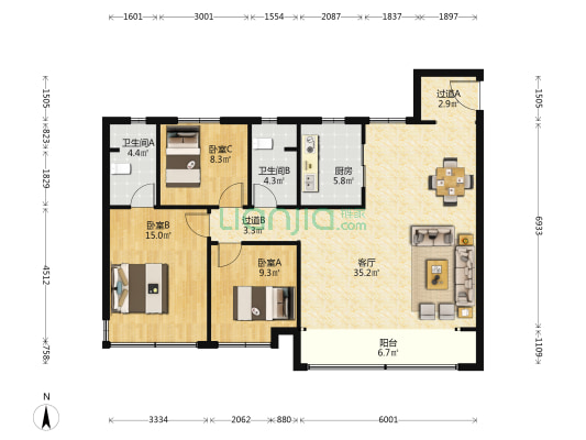 汇金华府 3室1厅2卫 129平方