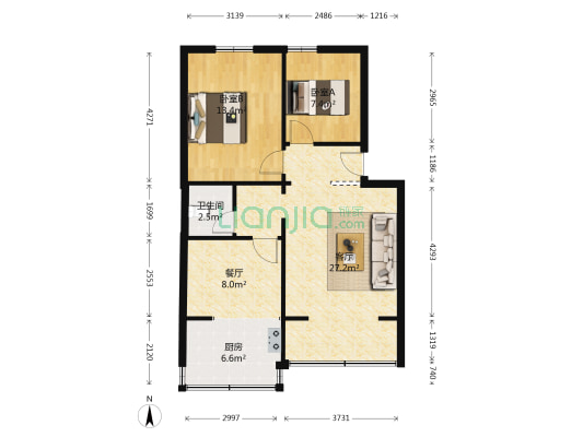 金粮花苑 2室2厅1卫 64平方