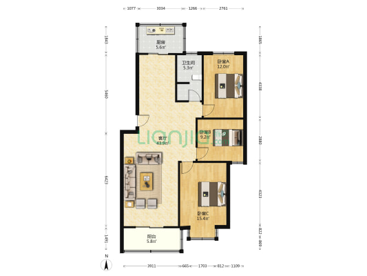 李庄 3室1厅1卫 99平方