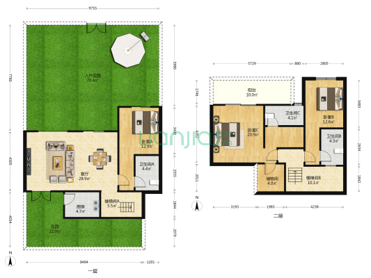 茶田小院 3室1厅3卫 122平方