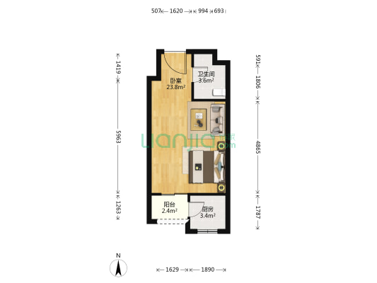 禾诚广场 1室0厅1卫 47平方