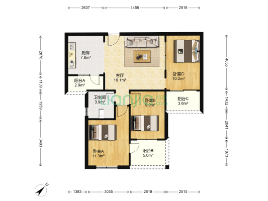 将军新村 3室1厅1卫 89平方