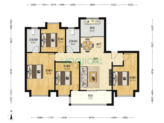 保利光合上城 4室2厅2卫 139平方