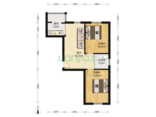 北一新村 2室1厅1卫 65平方