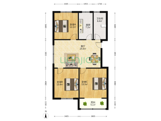 宁馨雅居 3室1厅1卫 112平方
