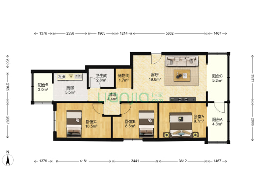 东篱路122号院 3室1厅1卫 85平方