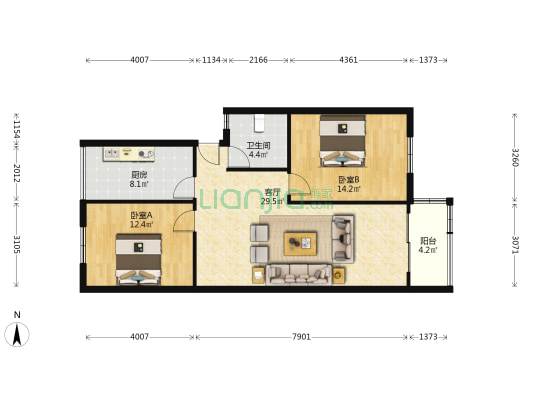 华富园 2室1厅1卫 86平方