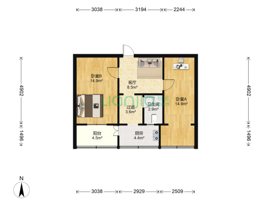 候潮路37号 2室1厅1卫 58平方