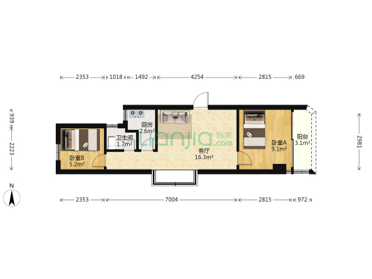 百事佳新村B区 2室1厅1卫 49平方