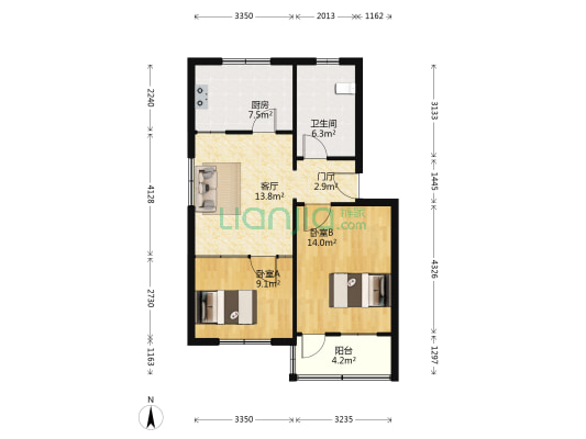滨河小区(黄岛) 2室1厅1卫 70平方