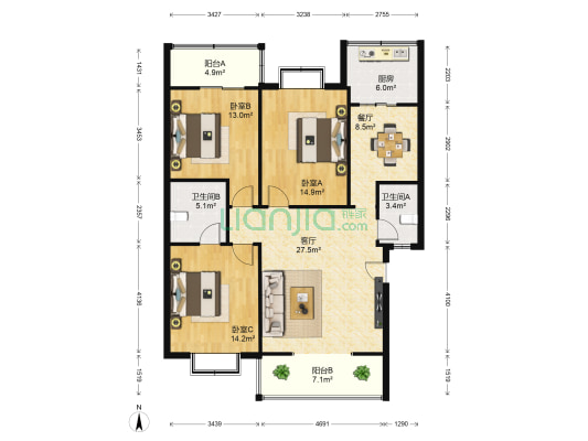佳馨花园 3室2厅2卫 122平方