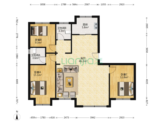 新星宇南熙府 3室1厅2卫 148平方