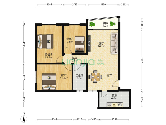 新城花园(香洲区) 3室1厅1卫 100平方