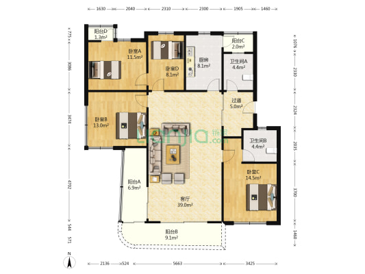 金桥馨苑 4室1厅2卫 141平方