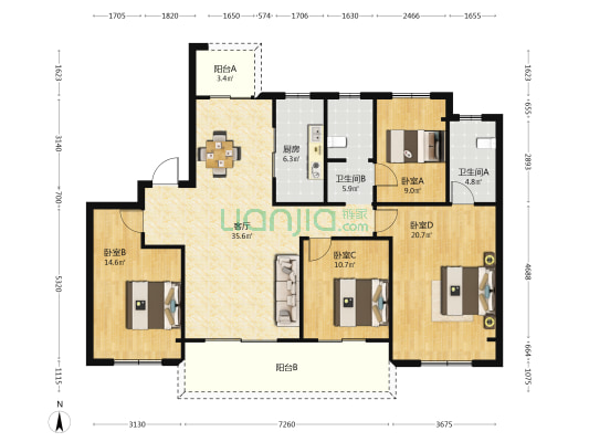 金厦阳光春晓 4室1厅2卫 149平方