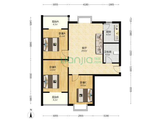 山西金峰朝阳佳园 3室1厅1卫 117平方