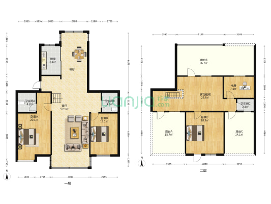 城河公寓 5室1厅3卫 126平方