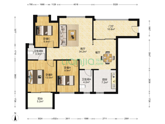 海洋半岛 3室1厅2卫 121平方