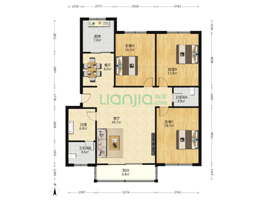 天都馨苑 3室2厅2卫 153平方